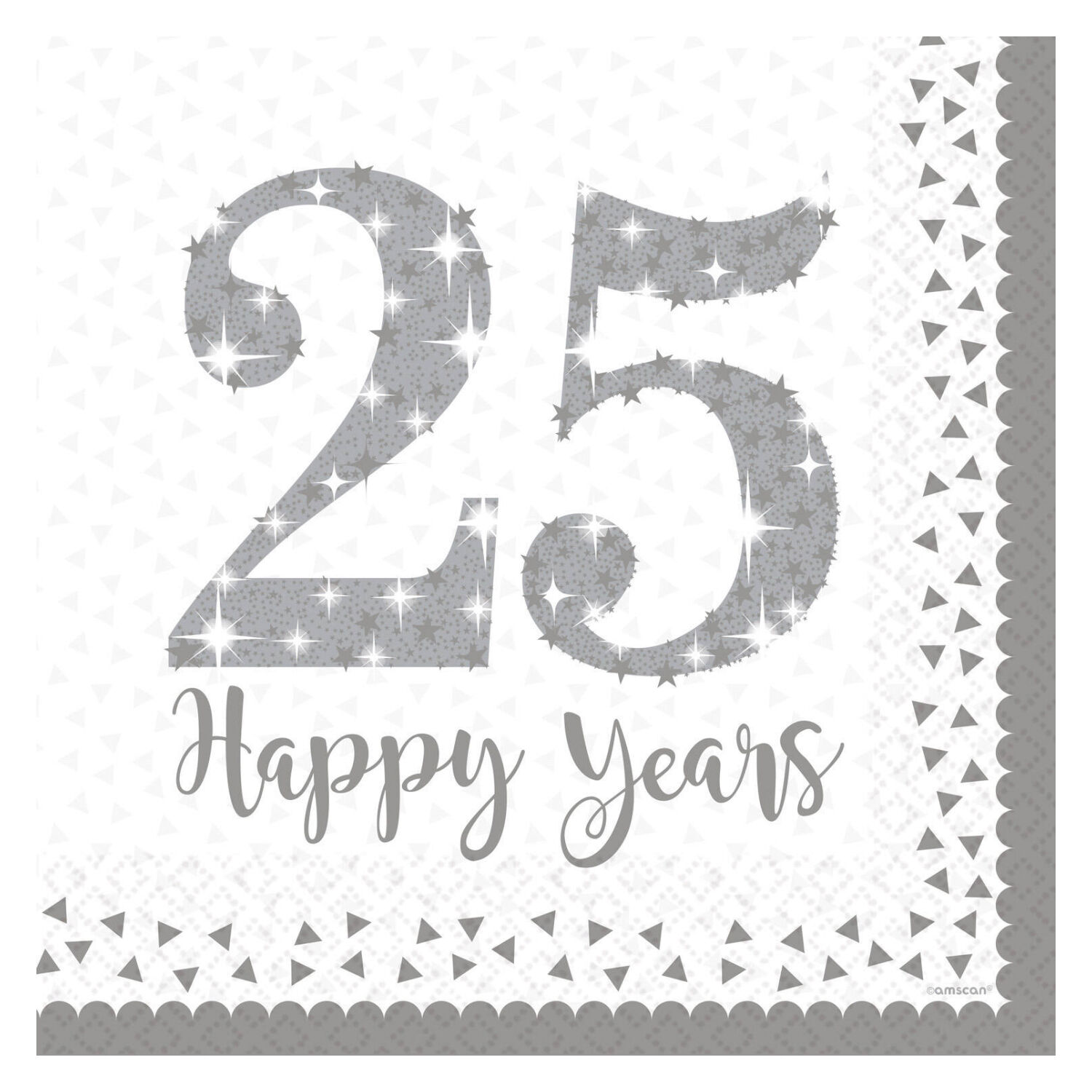 Servietten Silberhochzeit, 25 Happy Years, 33 x 33 cm, 16 St�ck