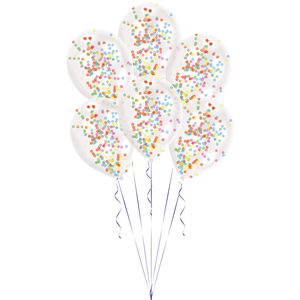 Luftballons mit Konfetti, bunt, 6 Stck, 27cm