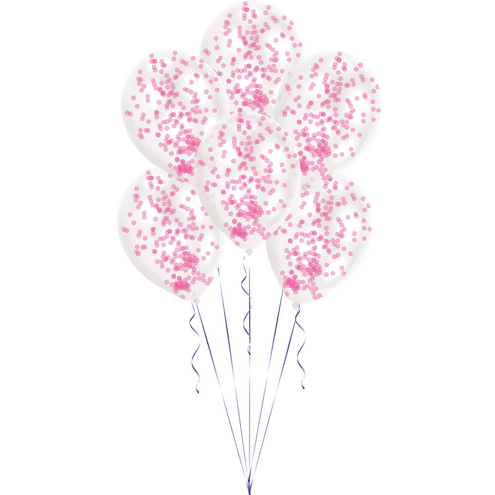 Luftballons mit Konfetti, rosa, 6 Stck, 27cm