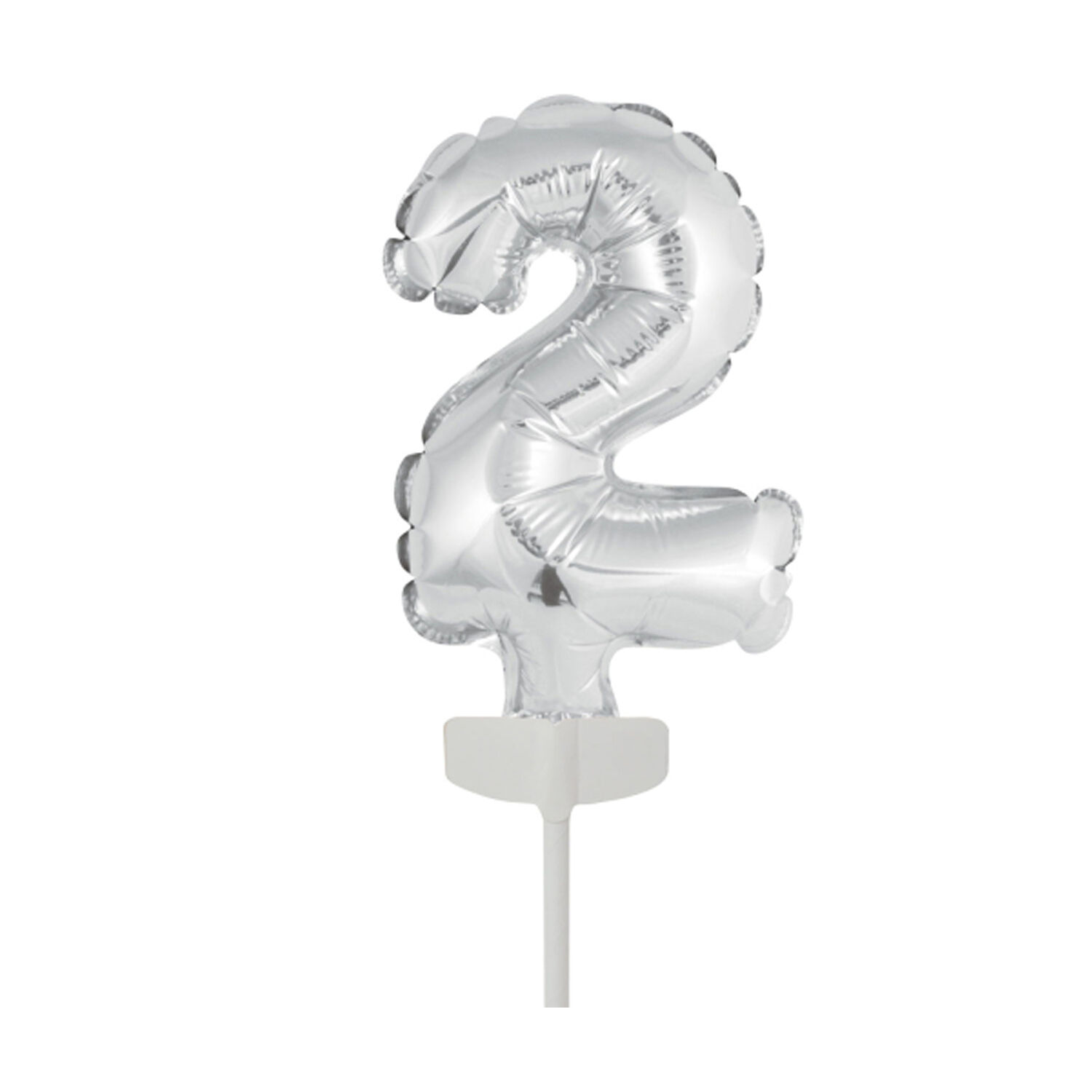 SALE Folienballon Cake Topper Zahl 2 Silber, ca. 13 cm