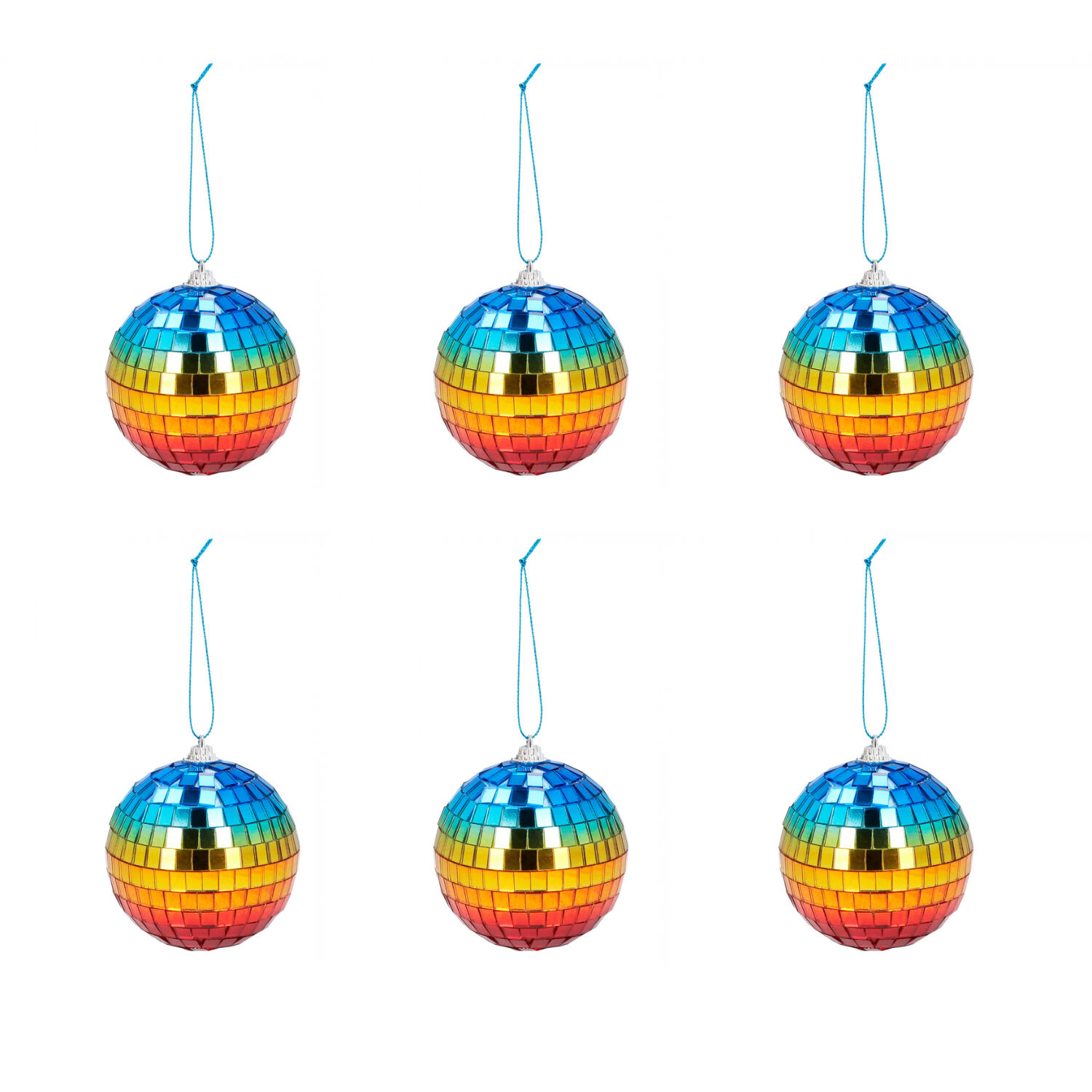 NEU Mini-Disco-Kugeln regenbogen, 8cm, mit Aufhänger, 6 Stück -  Party-Dekoration Regenbogen / Pride Motto-Party Produkte 