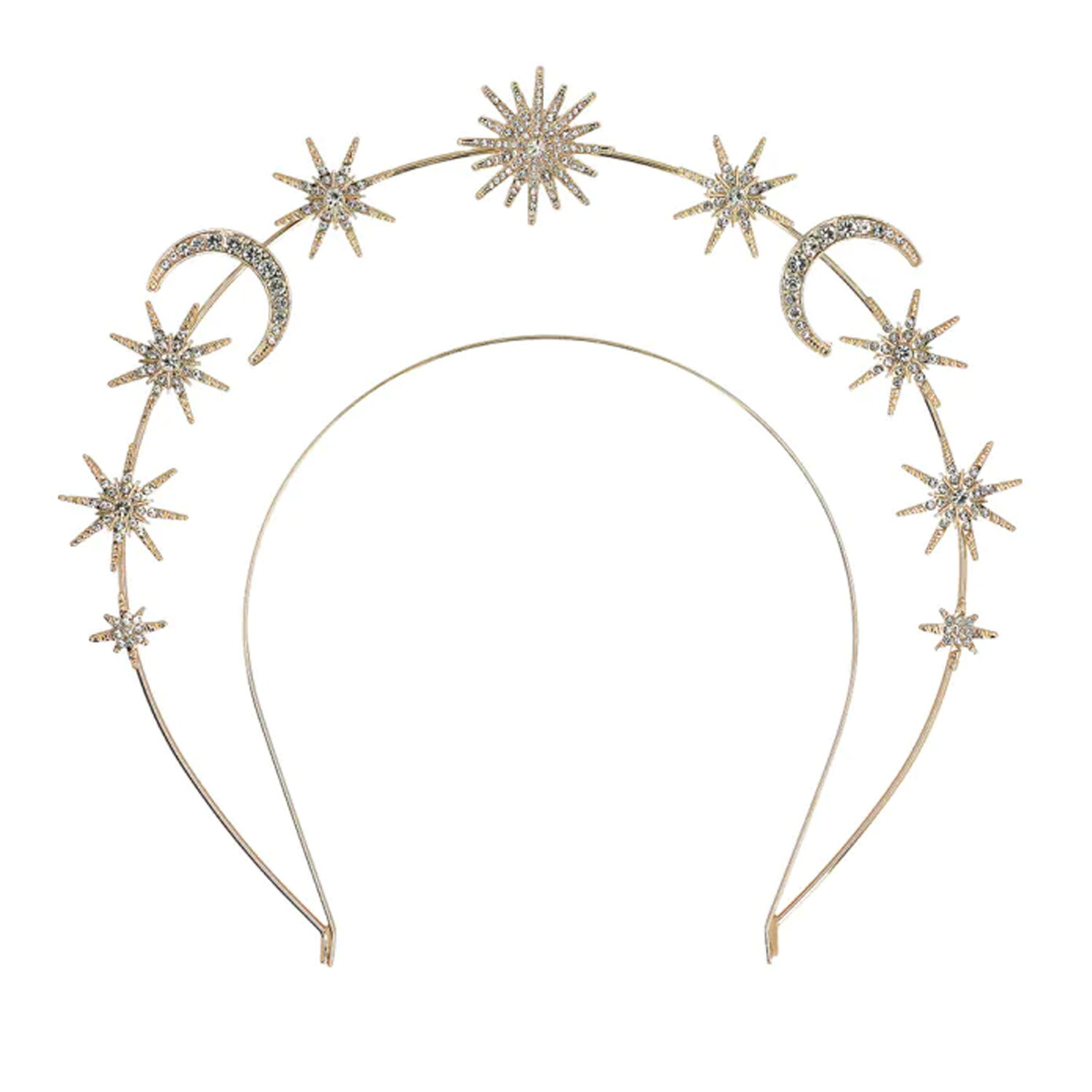 NEU Sonne-Mond-Sterne-Krone auf Haarreif, gold
