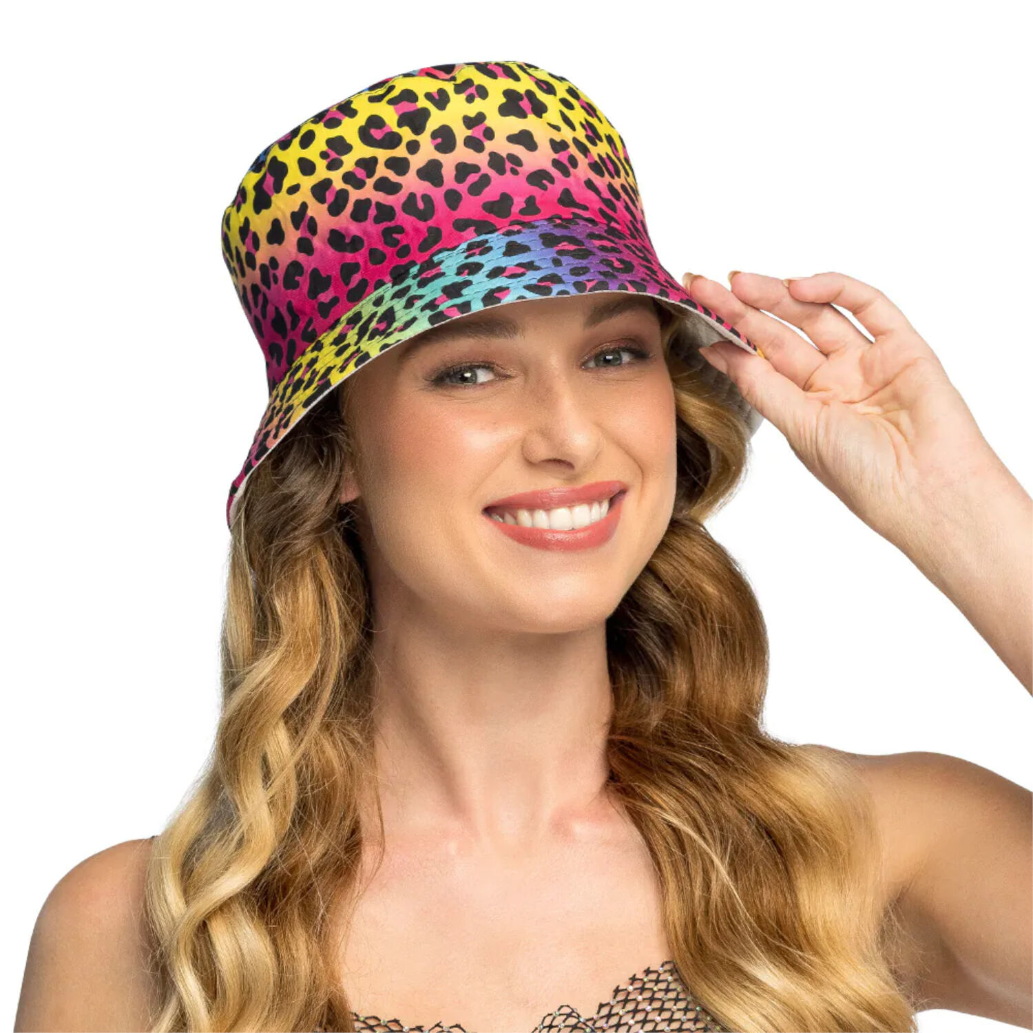 Hut Bucket-Hat Leopard, Neon Regenbogen Bild 2