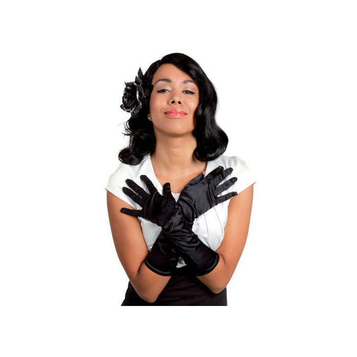 Handschuhe Monte Carlo, schwarz aus Satin, 40 cm
