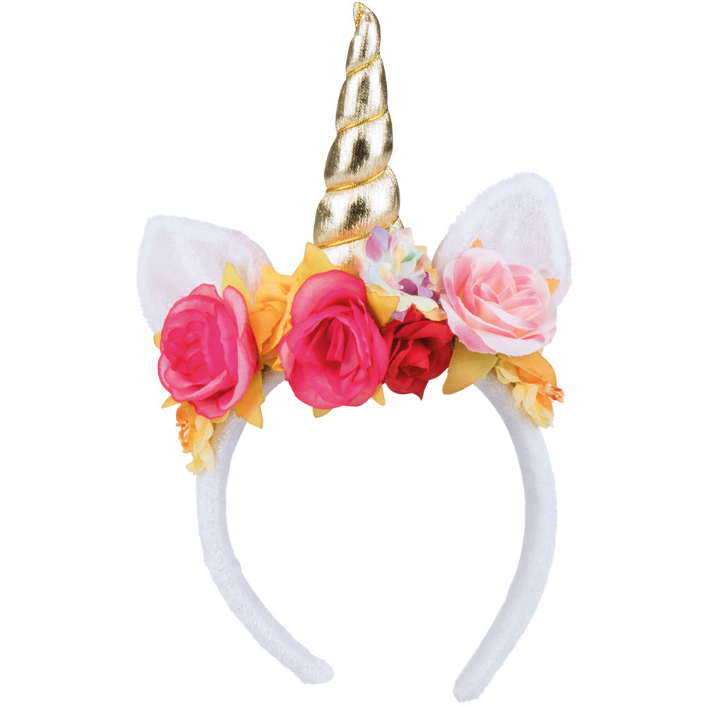 Haarreif goldenes Einhorn, mit Blumenschmuck