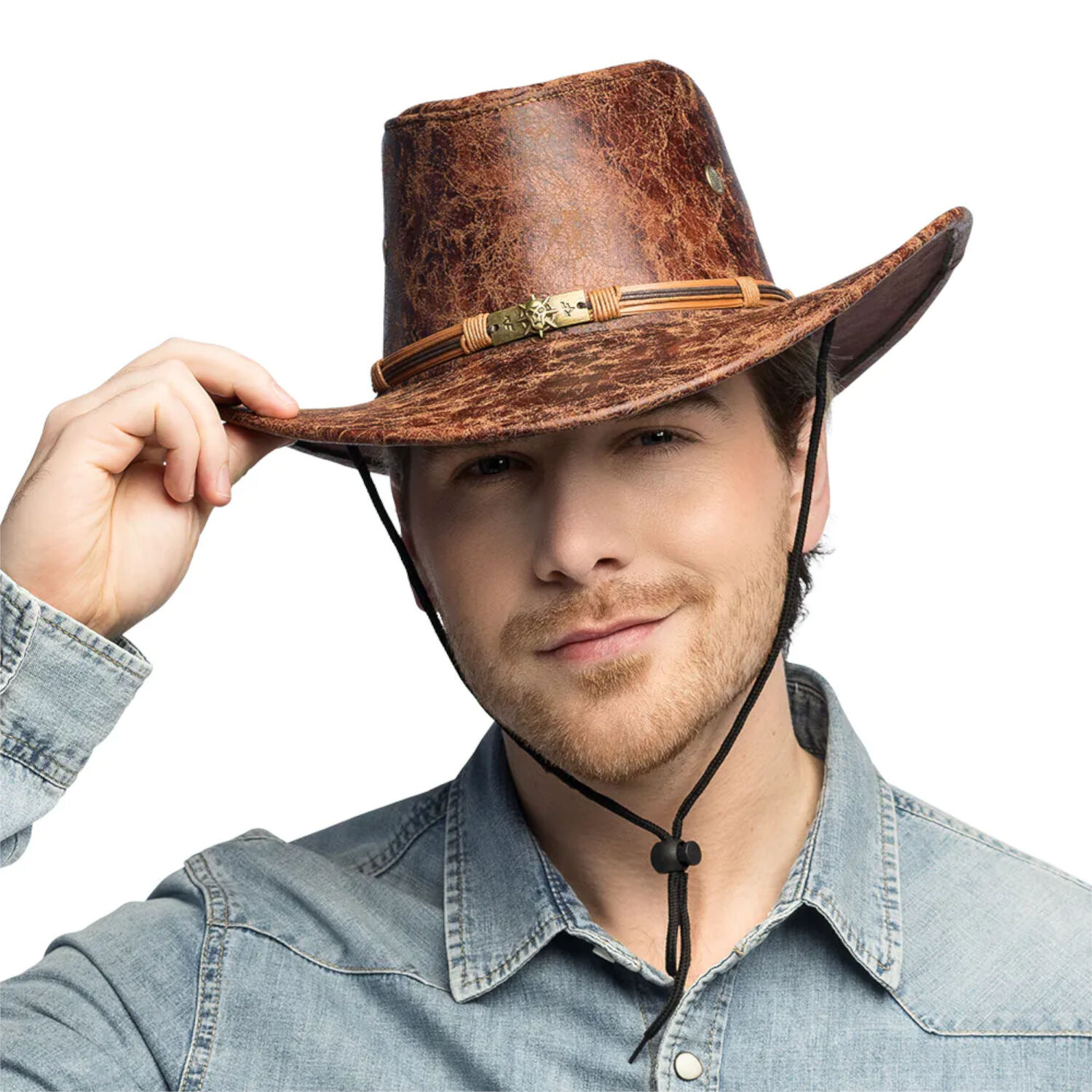 Hut Cowboy Outlaw, Lederoptik, Einheitsgre, Braun Bild 3