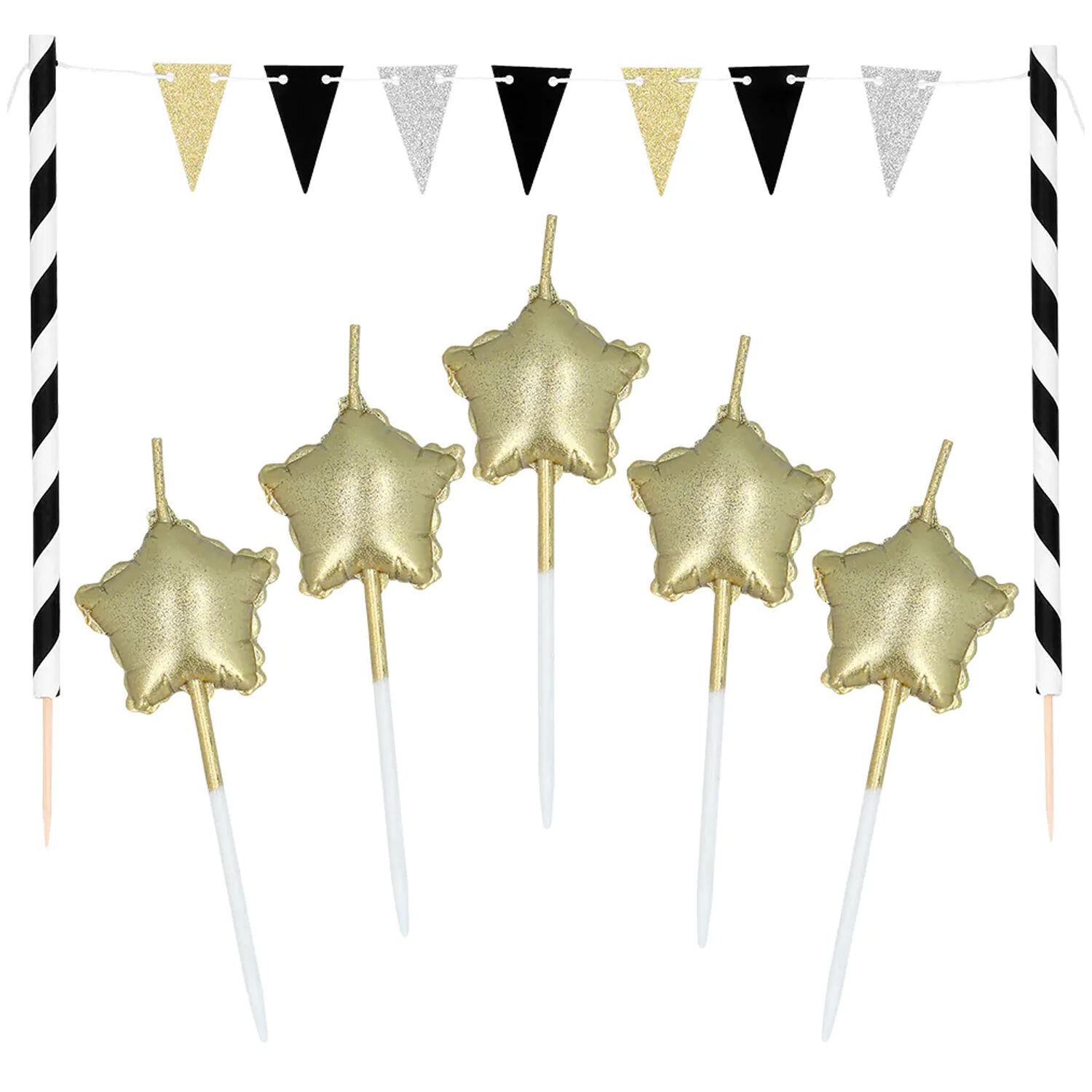 NEU Kuchendekoration / Cake-Topper Party Time, 5 Kerzen und Mini-Wimpelkette