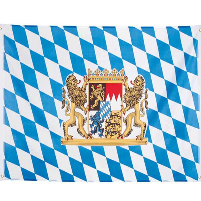 Fahne Bayern mit Wappen, 90 x 150 cm, Bayrische Dekoration, Bayrisches Fest, Blau-Weiß