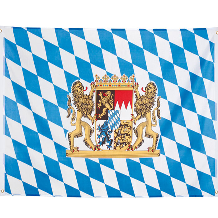 Fahne Bayern mit Wappen, 90 x 150 cm, Bayrische Dekoration, Bayrisches Fest, Blau-Wei