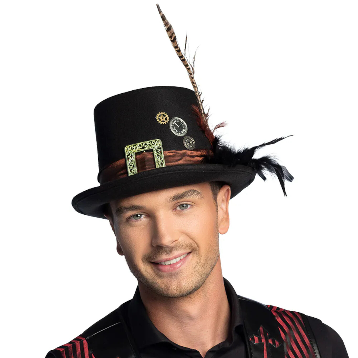 Hut Steampunk Zylinder, schwarz mit Federn Bild 2