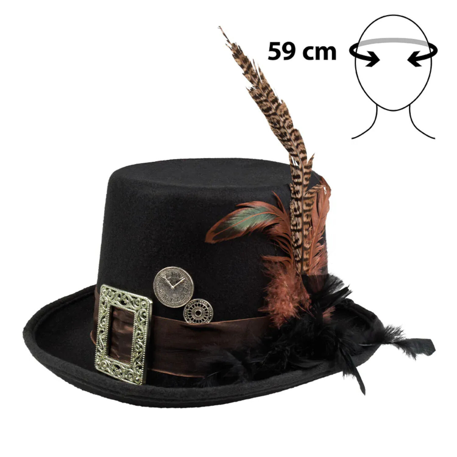 Hut Steampunk Zylinder, schwarz mit Federn Bild 3