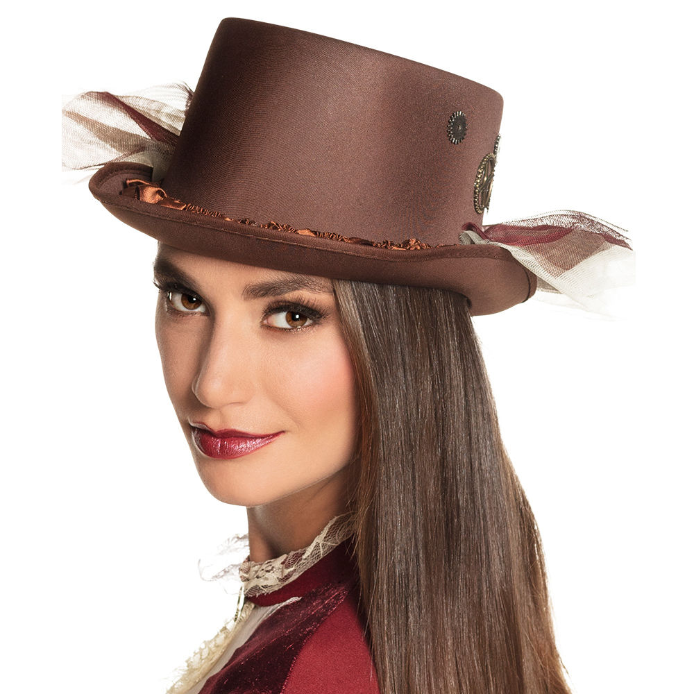 Hut Steampunk Zylinder mit Rschen und Borte