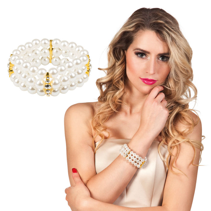 Armband mit Perlen, weiß-gold Bild 3