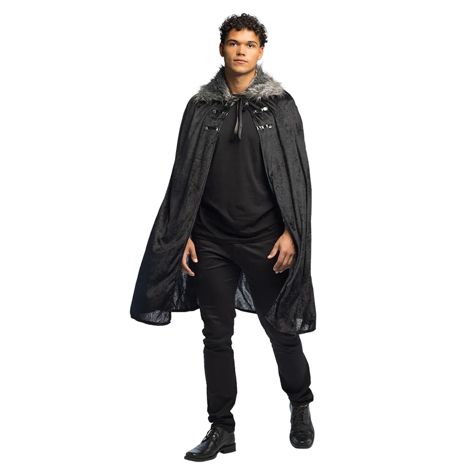 NEU Unisex-Kost�m Umhang Mittelalter, schwarz mit Pl�schkragen, ca. 113cm Bild 2