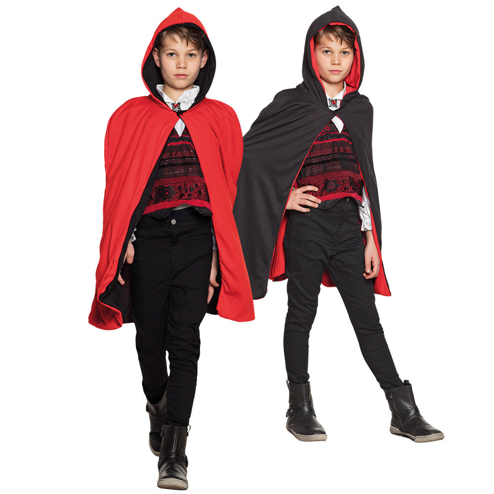 Umhang mit Kapuze für Kinder, schwarz/rot, 115cm