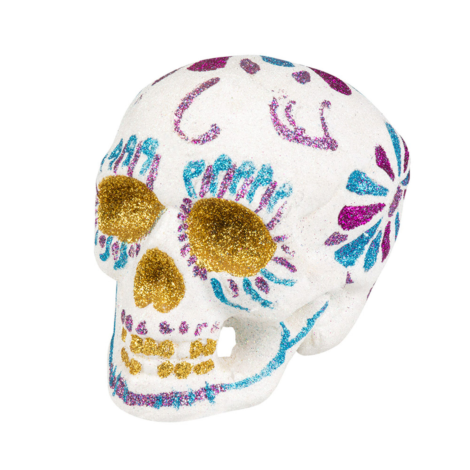 NEU Halloween-Deko Schdel Day of the Dead, wei mit Glitter, ca. 16 x 14cm, Totenschdel