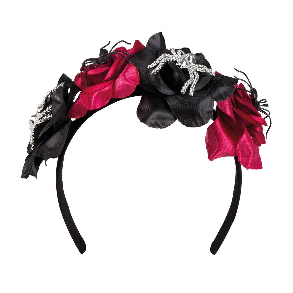 Haarreif Tiara mit Spinne und Blumen