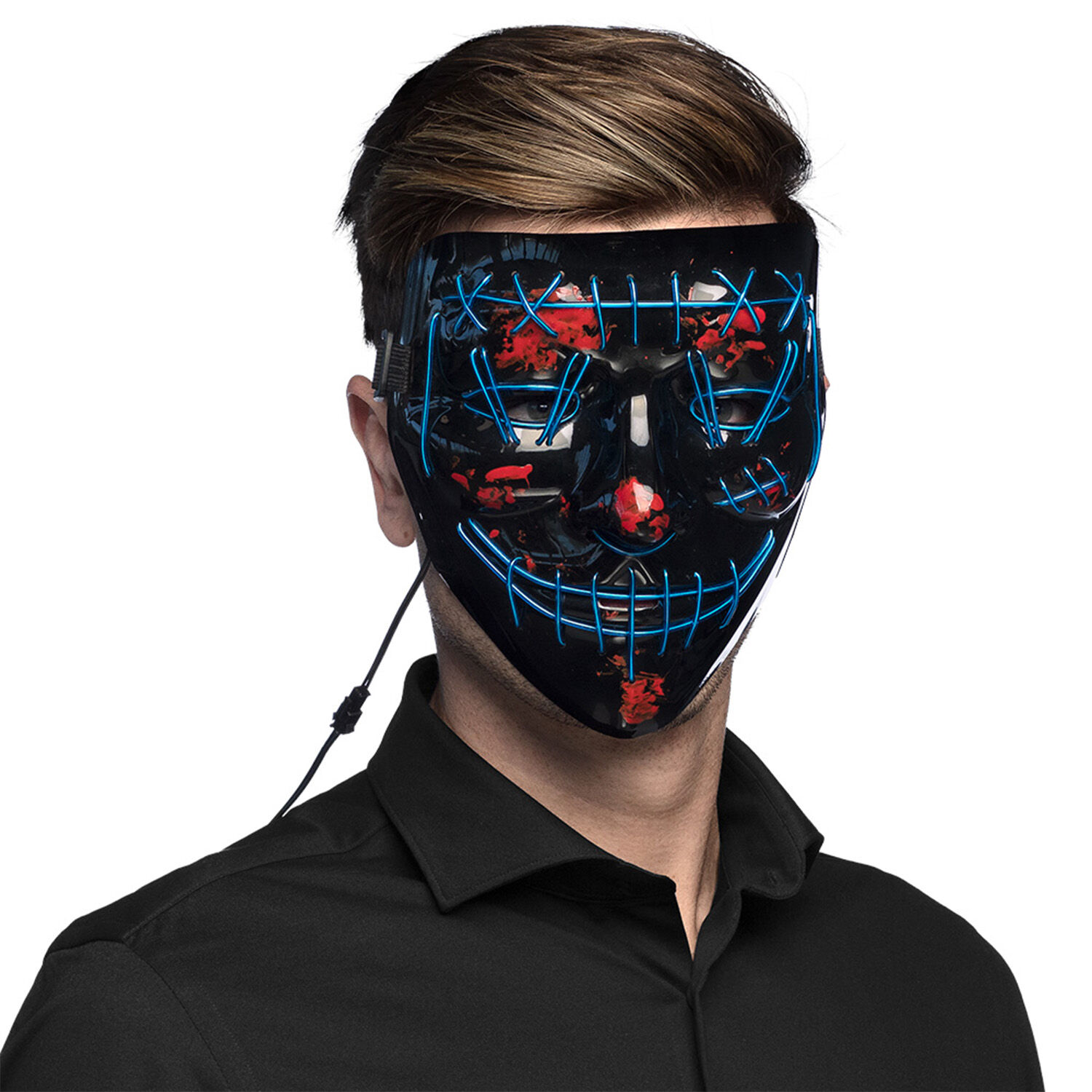 NEU Halloween-Maske Killer-Smile blau, mit LED-Beleuchtung Bild 2