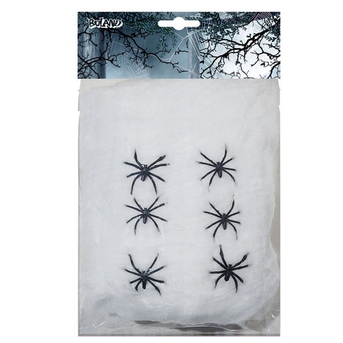 Spinnweben / Spinnennetz mit 6 Spinnen, 100 g, weiß GROßPACKUNG