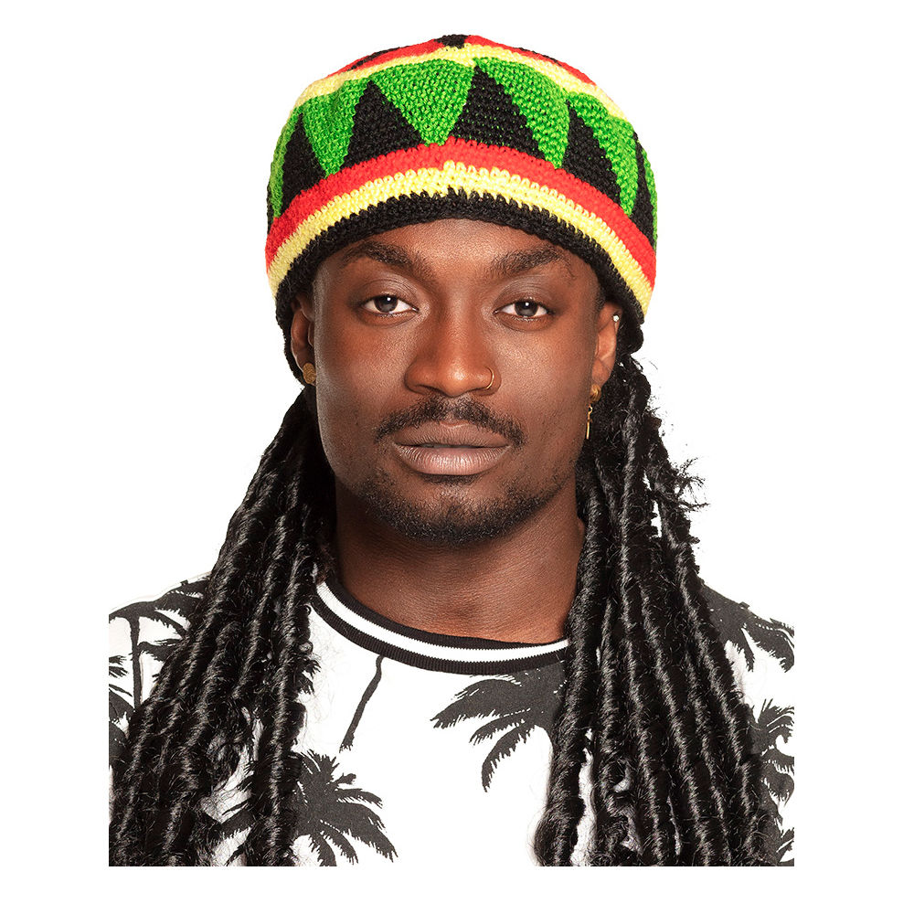 Percke Herren Rastafari-Mtze mit angenhten Dreadlocks, schwarz - mit Haarnetz Bild 2