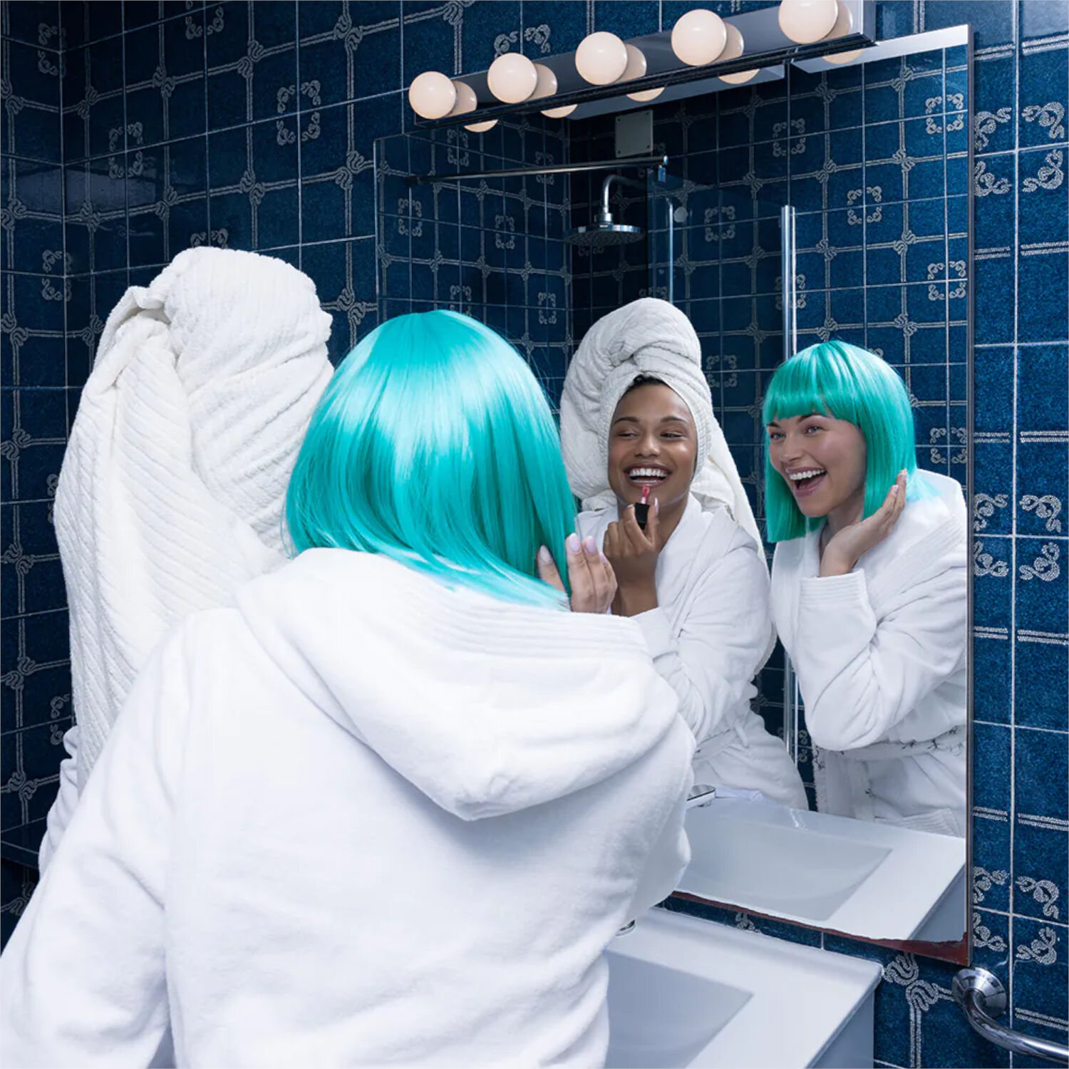 Per�cke Damen Djamilla, Longbob, Premium-Qualit�t, T�rkis Bild 5