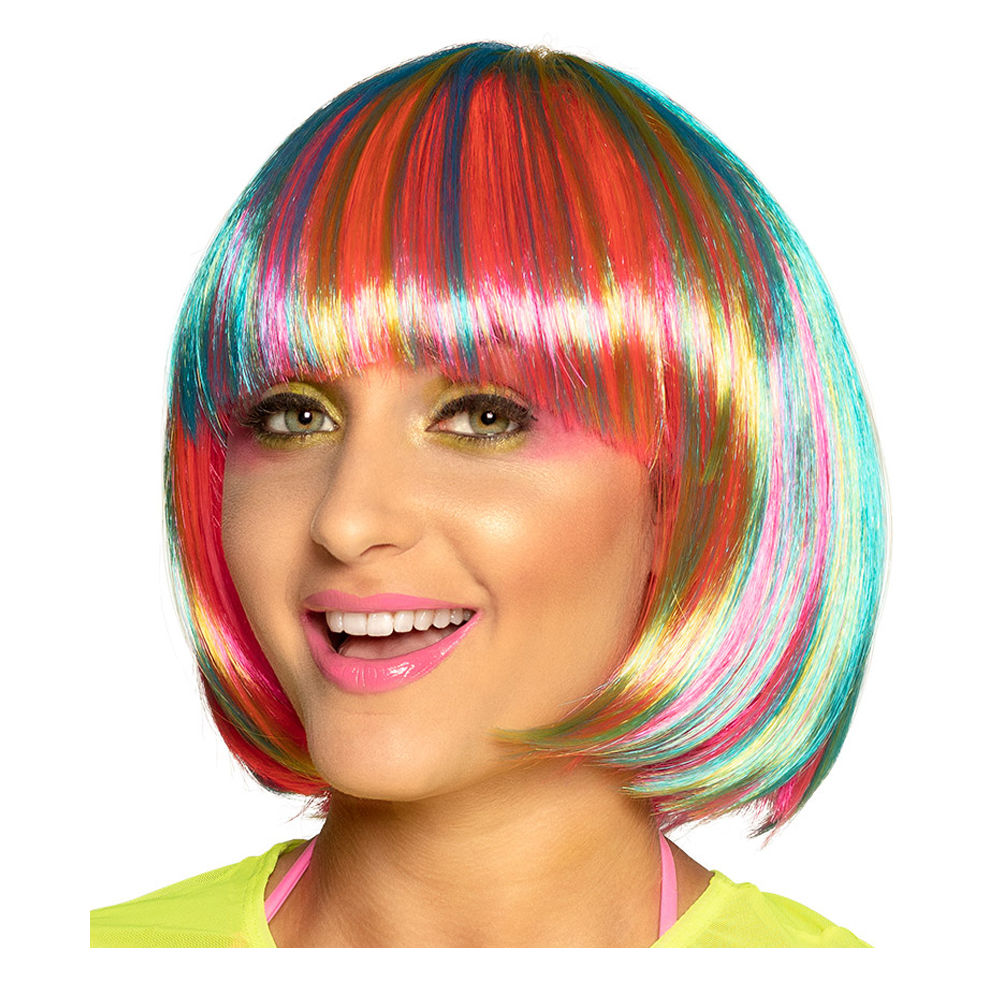 Perücke Damen Foxy Bob, Pagenkopf mit Pony Candy Style Neon Pebbles, pink-bunt - mit Haarnetz Bild 2