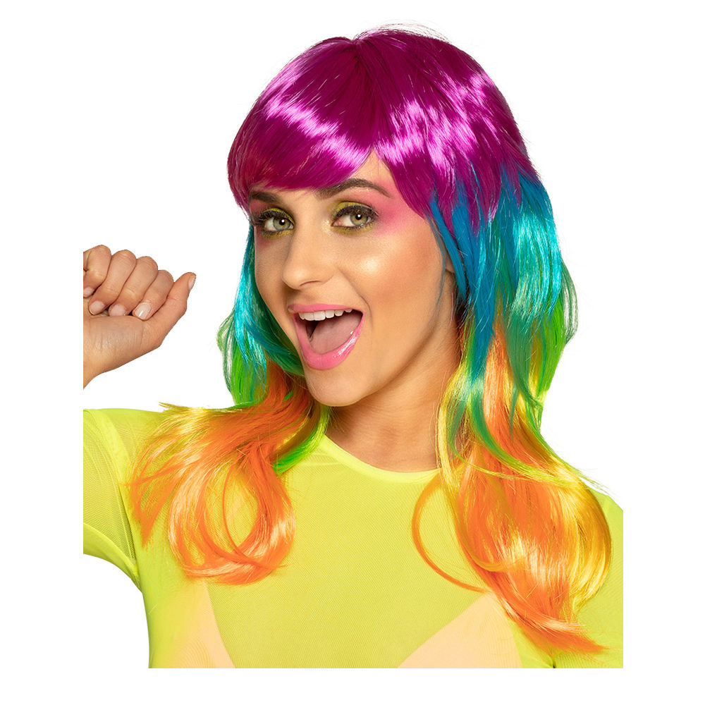 Perücke Damen Halblang mit Pony Candy Style Neon Kandy, bunt - mit Haarnetz Bild 2