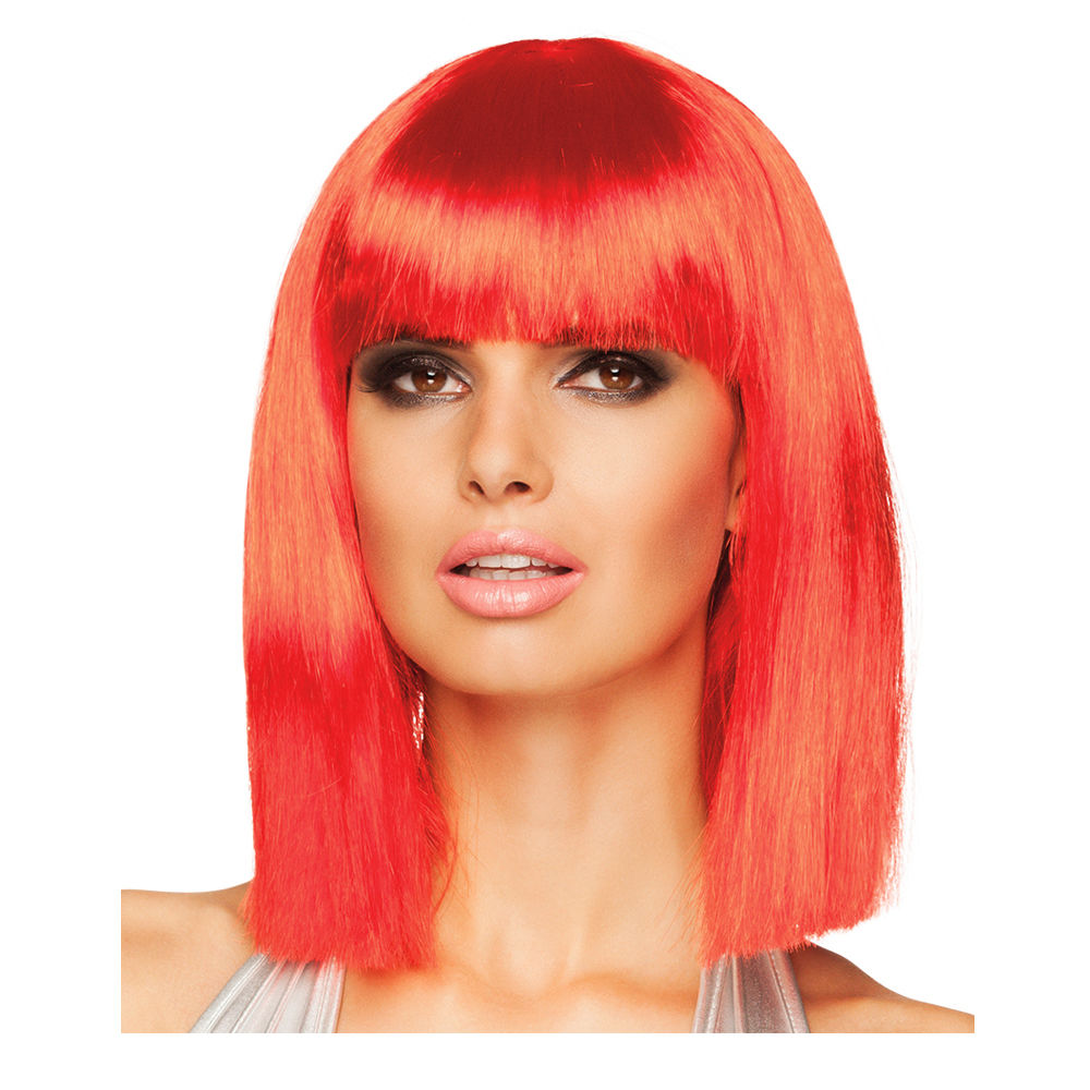 Percke Damen Longbob, Pagenkopf mit Pony, Dance, neon rot - mit Haarnetz Bild 2