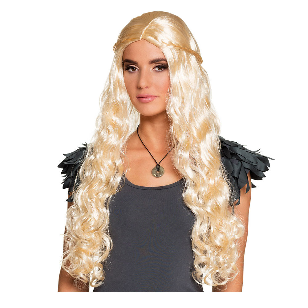 Perücke Damen Drachenmutter mit Locken und geflochtenem Haarkranz, blond - mit Haarnetz Bild 2