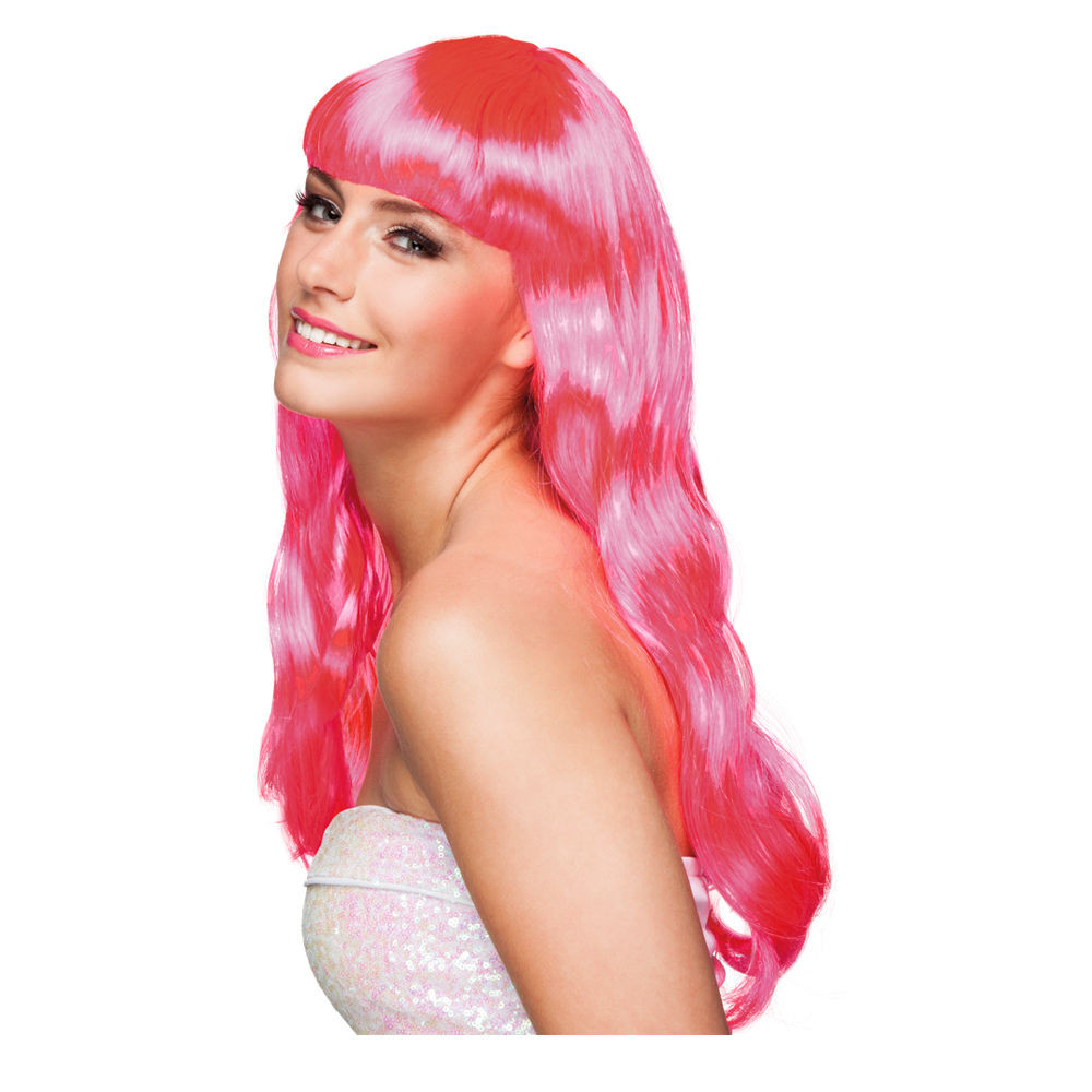 Perücke Damen Langhaar glatt mit Pony, Party Chique, hot pink - mit Haarnetz Bild 2