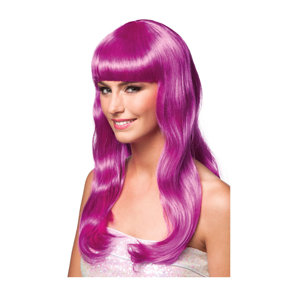 Percke Damen Langhaar glatt mit Pony, Party Chique, magenta - mit Haarnetz Bild 2