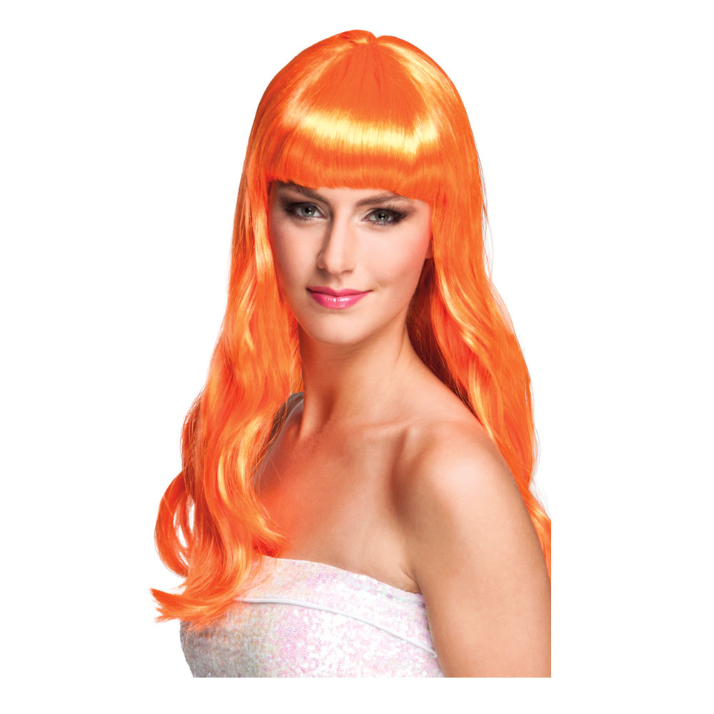 Perücke Damen Langhaar glatt mit Pony, Party Chique, orange - mit Haarnetz Bild 2
