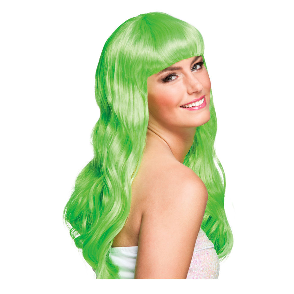 Perücke Damen Langhaar glatt mit Pony, Party Chique, grün - mit Haarnetz Bild 2