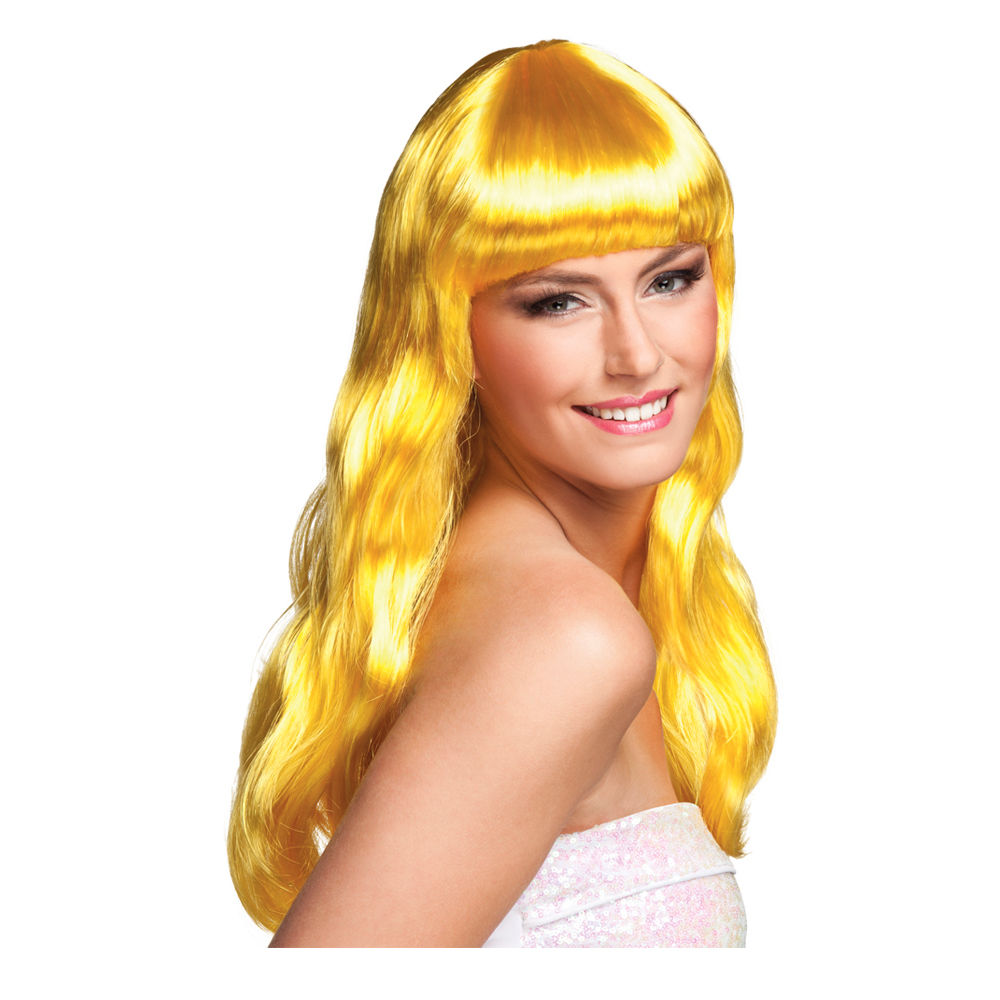 Perücke Damen Langhaar glatt mit Pony, Party Chique, gelb - mit Haarnetz Bild 2
