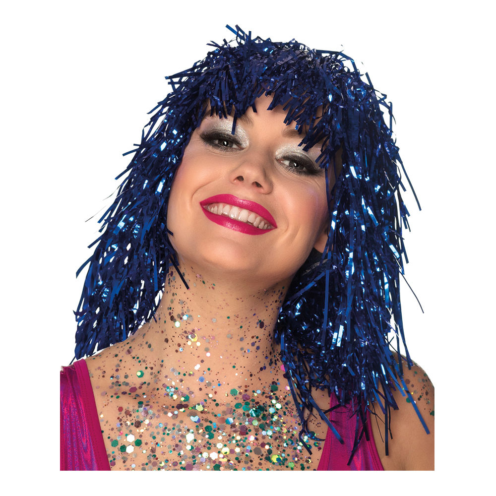 Perücke Damen Lametta Folie, Disco, blau - SPARPACK mit 24 Stück Bild 2