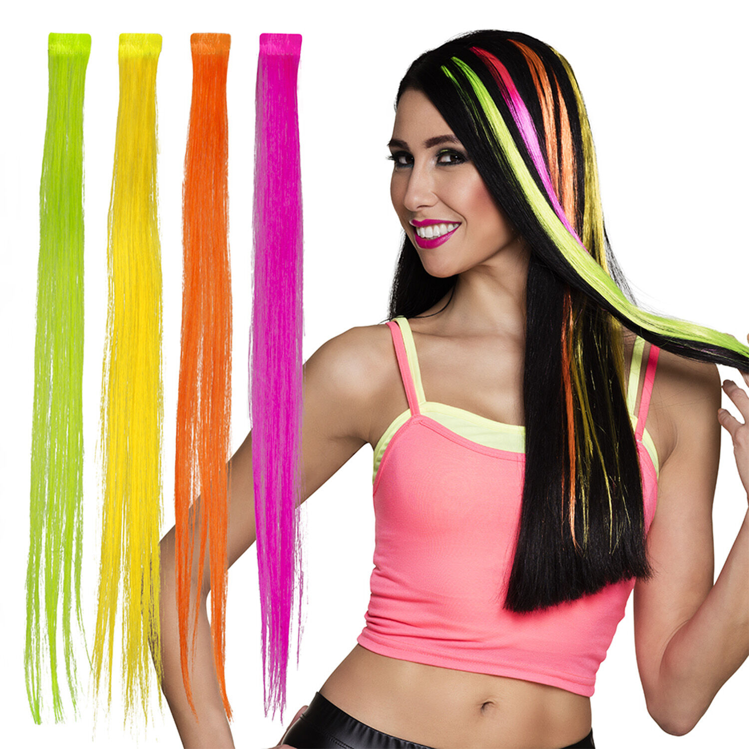 NEU Haarsträhne neonfarben, 1 Stück, 4-farbig sortiert