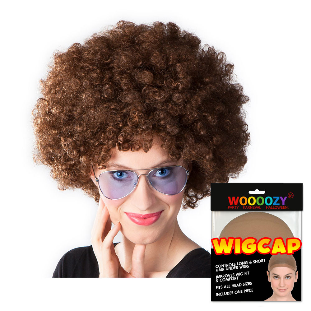 Perücke Unisex Damen Super-Riesen-Afro Locken, braun - mit Haarnetz