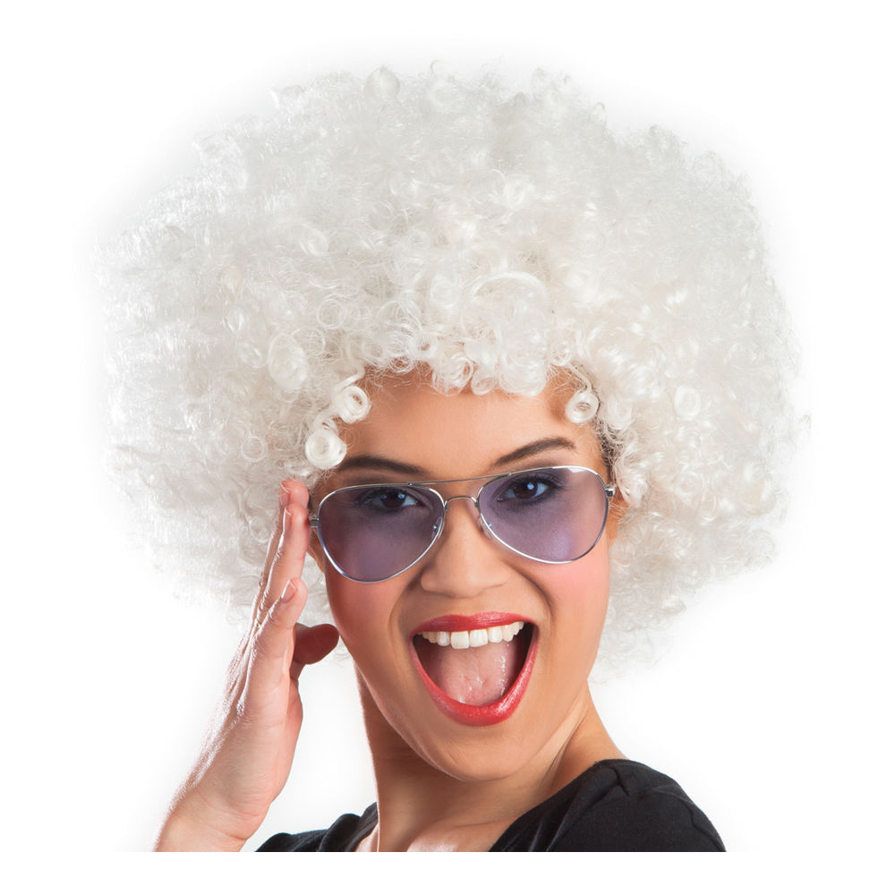 Perücke Unisex Damen Super-Riesen-Afro Locken, weiß - mit Haarnetz Bild 2