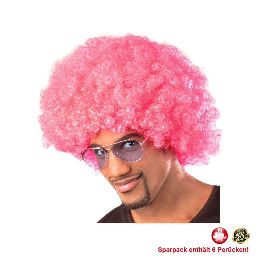 Perücke Unisex Herren Super-Riesen-Afro Locken, pink - SPARPACK mit 6 Stück