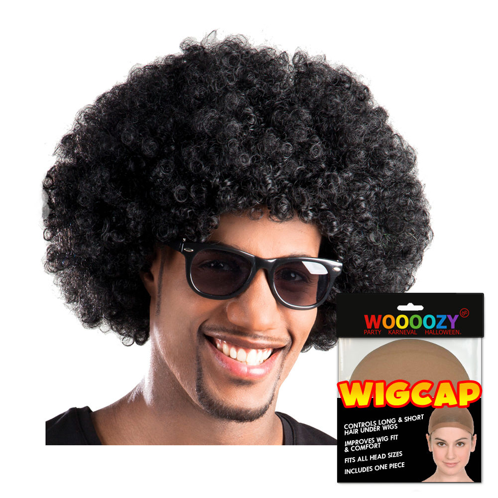 Perücke Unisex Herren Super-Riesen-Afro Locken, schwarz - mit Haarnetz
