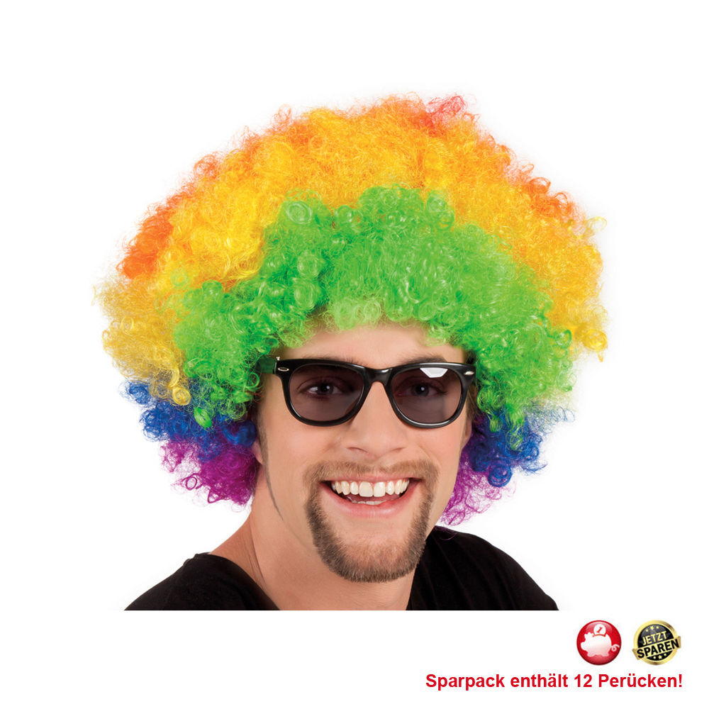 Percke Unisex Herren Super-Riesen-Afro Locken regenbogen, bunt - SPARPACK mit 12 Stck