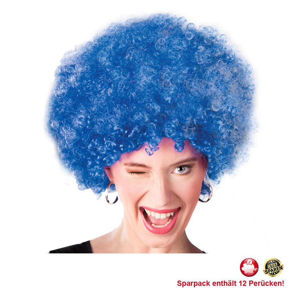 Percke Unisex Damen Super-Riesen-Afro Locken, blau - SPARPACK mit 12 Stck