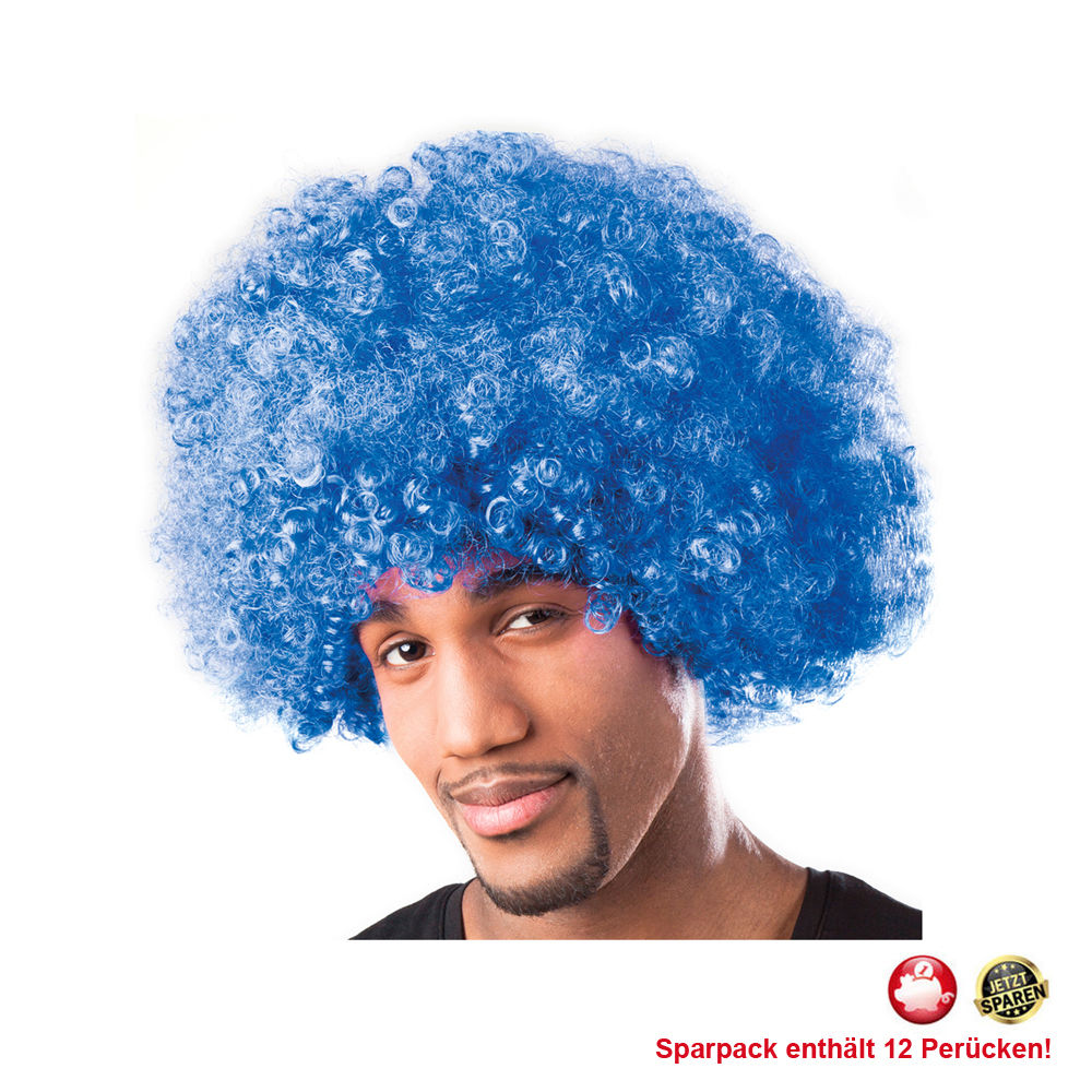 Percke Unisex Herren Super-Riesen-Afro Locken, blau - SPARPACK mit 12 Stck