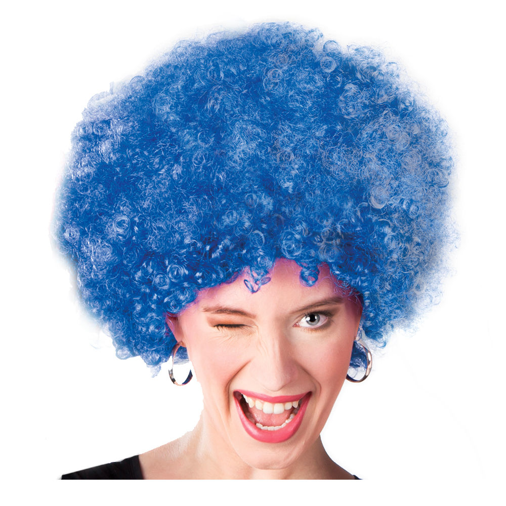 Percke Unisex Damen Super-Riesen-Afro Locken, blau - mit Haarnetz Bild 2