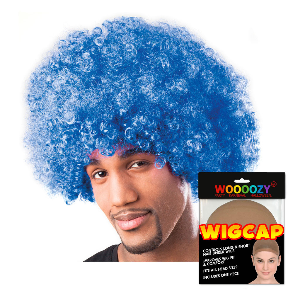 Perücke Unisex Herren Super-Riesen-Afro Locken, blau - mit Haarnetz