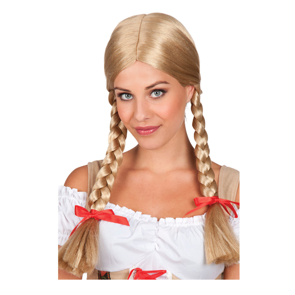 Perücke Damen Mittelscheitel mit zwei geflochtenen Zöpfen Adelheid, blond - mit Haarnetz Bild 2