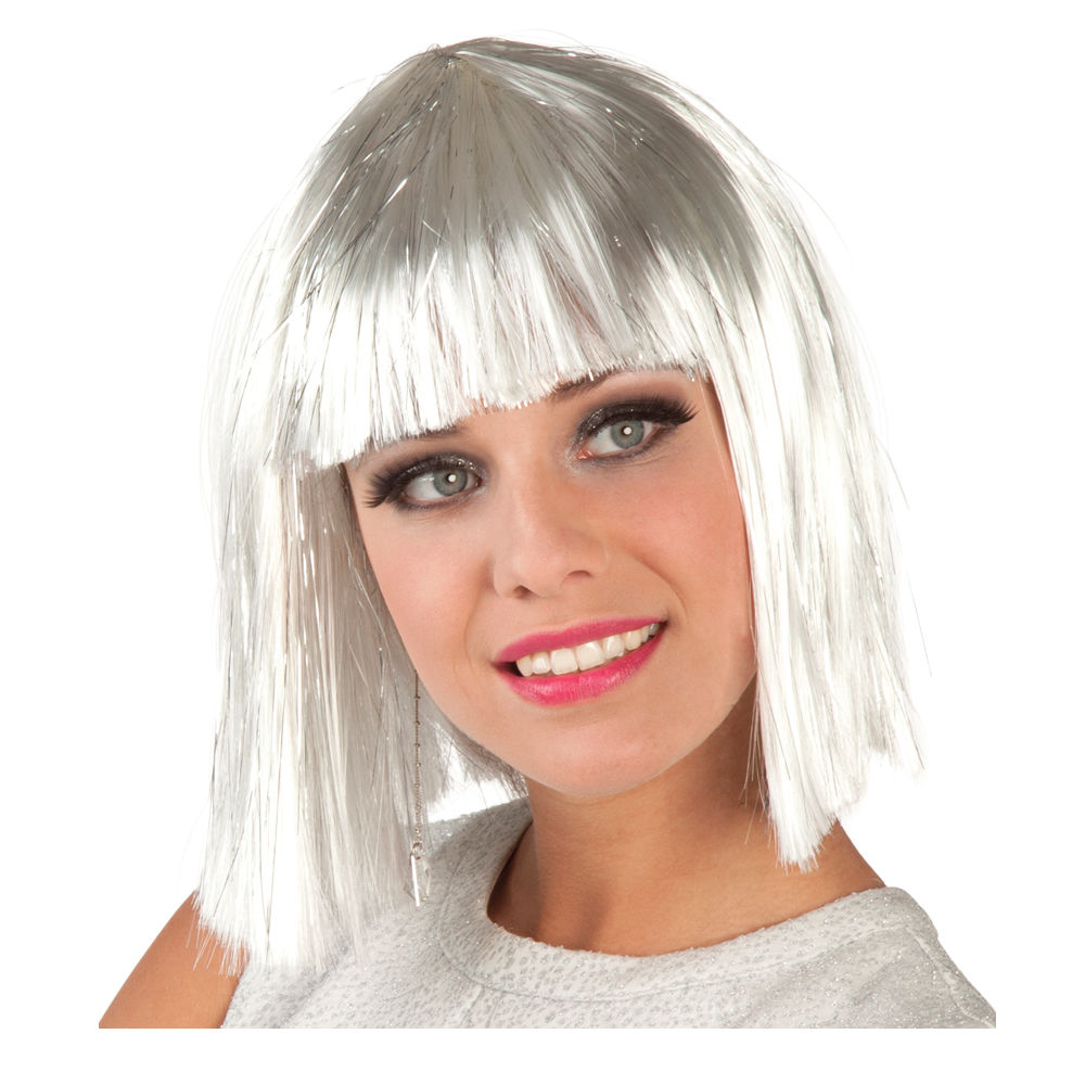 Perücke Damen Pagenkopf mit Pony glamour Gigi gesträhnt silber, weiß - mit Haarnetz Bild 2