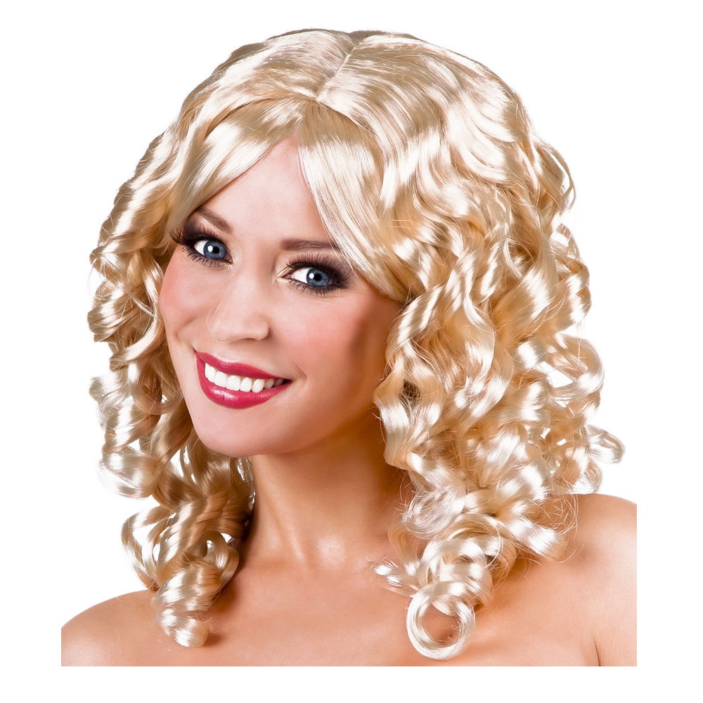 Percke Damen Mittelscheitel schulterlange Locken, Cocktail, blond