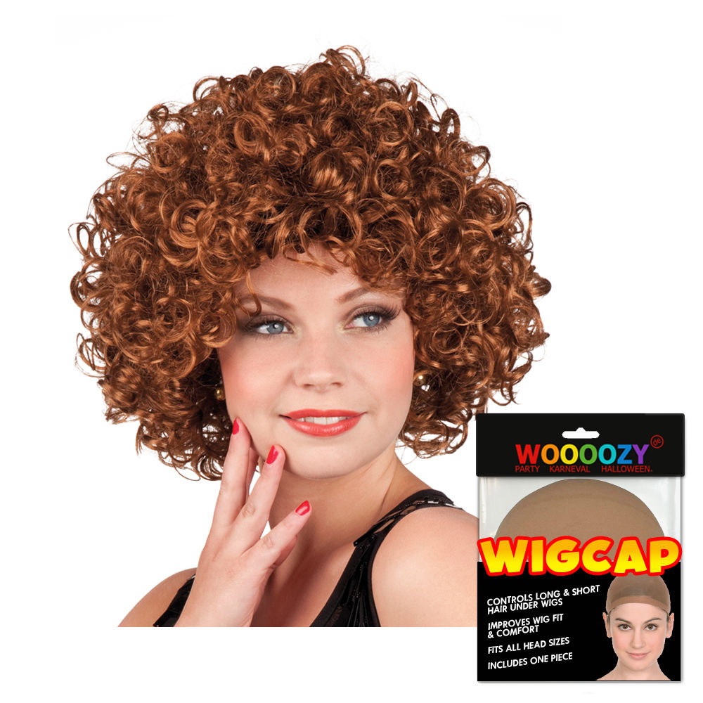 Percke Damen Candice gelockt, braun - mit Haarnetz