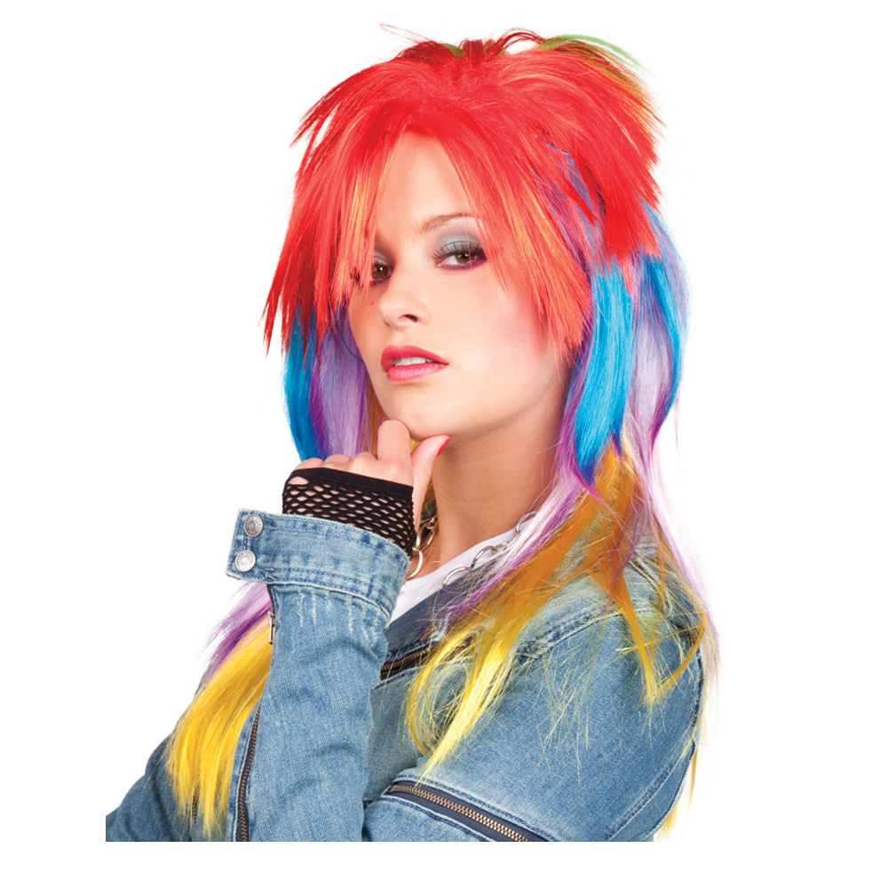 Perücke Damen 80er Punk Rainbeau regenbogen, bunt - mit Haarnetz Bild 2